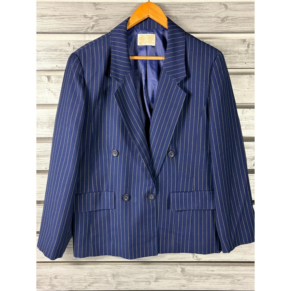 Pendleton Vintage Blue Pinstripe Wool Blazer Double Breasted Jacket Womens 16